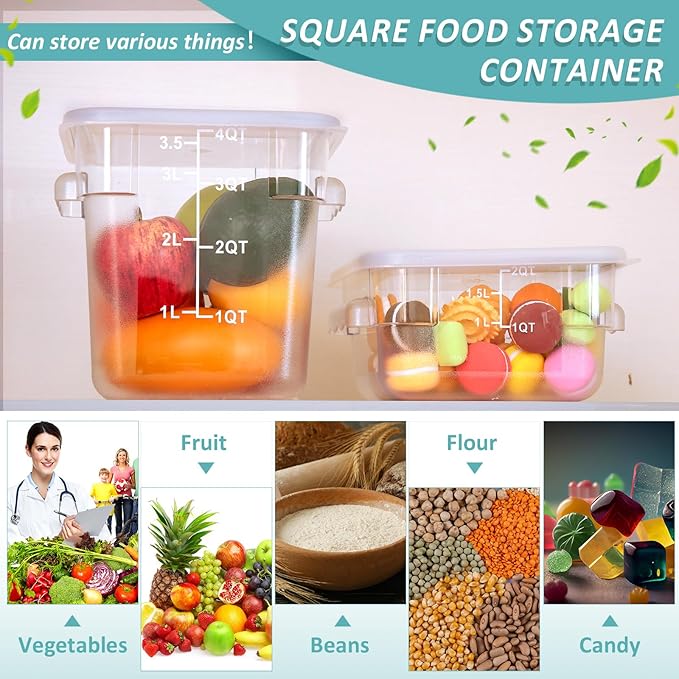 Yungyan 16 Pcs Restaurant Food Storage Containers with Lids Set 2Qt and 4Qt Commercial Restaurant Square Storage Containers Clear Food Cereal Container for Kitchen Freezer (White Lids)
