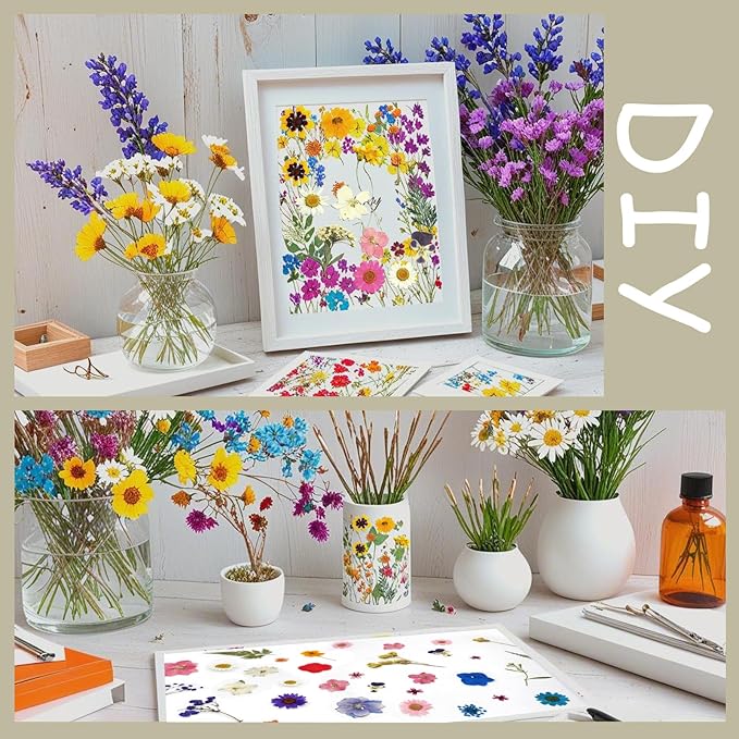 CONVELIFE Dried Flowers for Resin, 103pcs Natural Flowers and Leaves Compressed, Vacuum Packed DIY Pressed Flowers for Epoxy, Jewelry, Candles, Soap, Nail Production