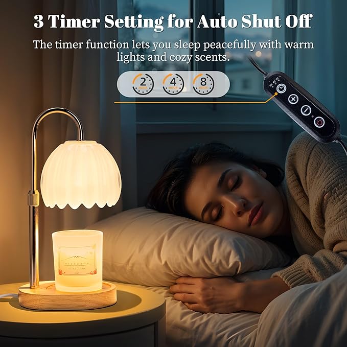 Candle Warmer Lamp with Timer Dimmer Adjustable Height, for New Home Decor,Valentine's Day, Birthday Gifts for Women,Wax Warmer Lamp for Jar Candles with 2 Bulbs(White)