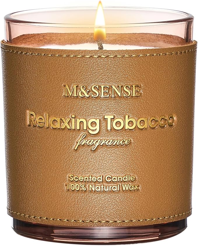 M&SENSE Cinnamon Tobacco Vegan Soy Candles, Non Toxic 10oz 42-Hour Slow Burning, Winter Home Fragrance for Stress Relief Relaxation, Housewarming New Year Gifts