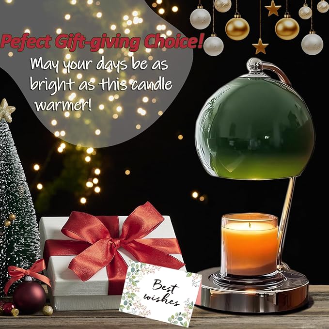 Candle Lamp Warmer, Wide Base Scented Candle Warmer with Timer and Dimmer, Modern Candle Melting Lattern, Home Decor Table Lamp (Green)