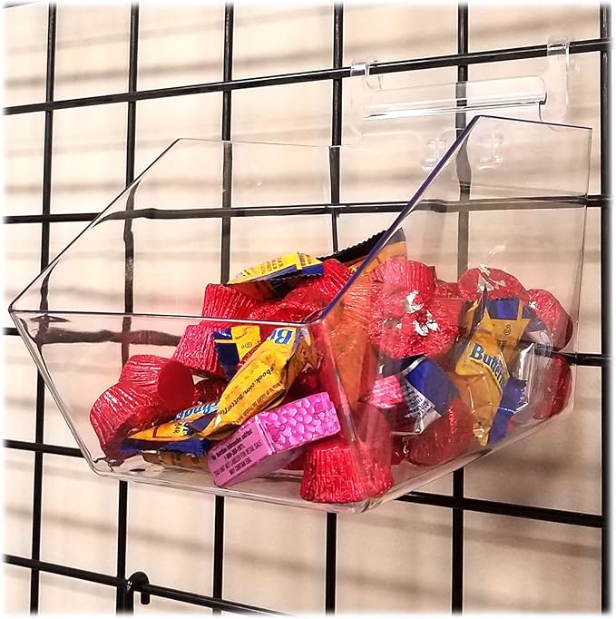 Clear Gridwall Acrylic Bins, Medium Bin for Grid Panels - 6" L x 5.5" H x 9.5" D - 10 Pack