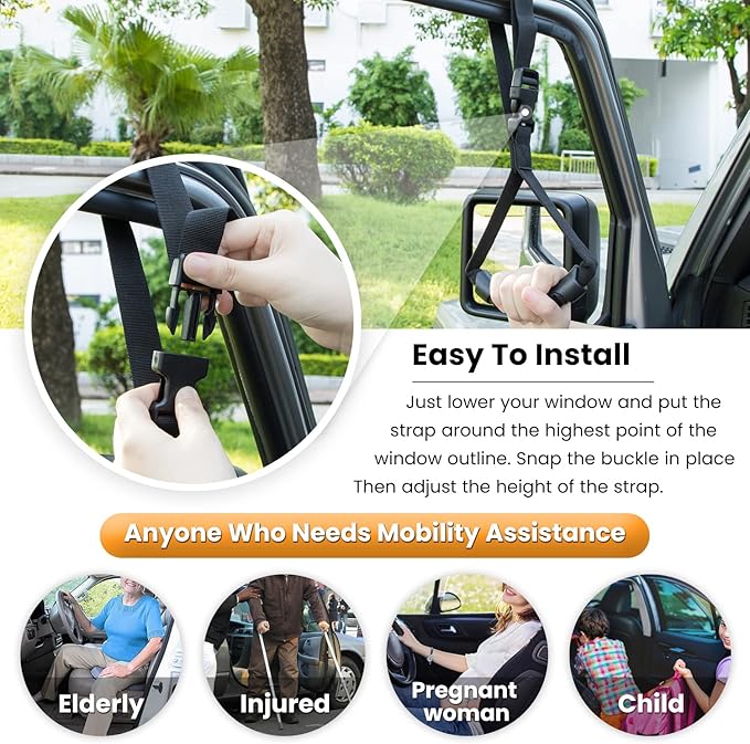 E-cowlboy Auto Cane Grab Bar - Portable Standing Aid Nylon Grip Mobility Assist Device (Black, 2 Pack)
