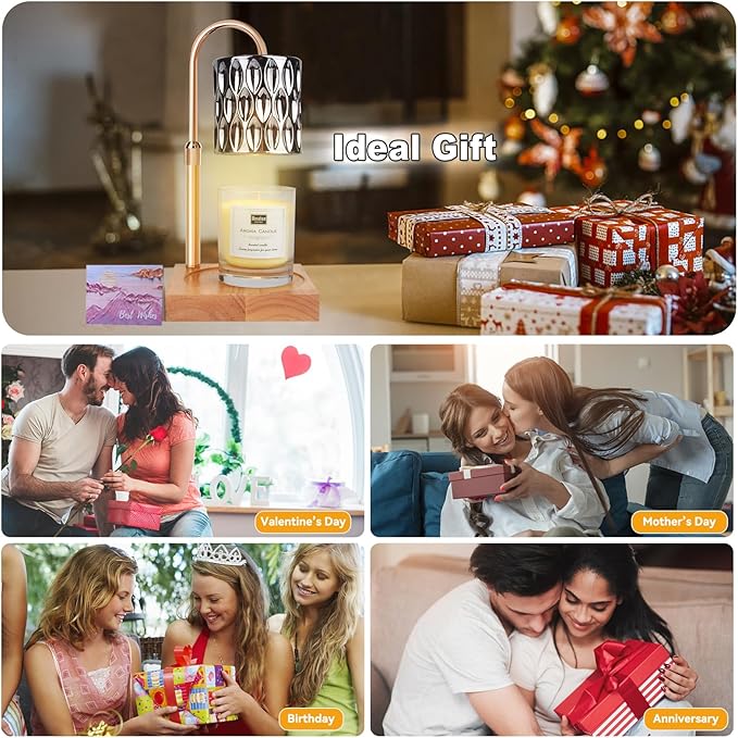 TOACSUCP Candle Warmer Lamp with 3 Bulbs, Adjustable Height Dimmable Candle Warmer with Timer, Compatible with Large Jar Candles, Candle Lamp with Charming Gift Box Ribbon for Her/Him