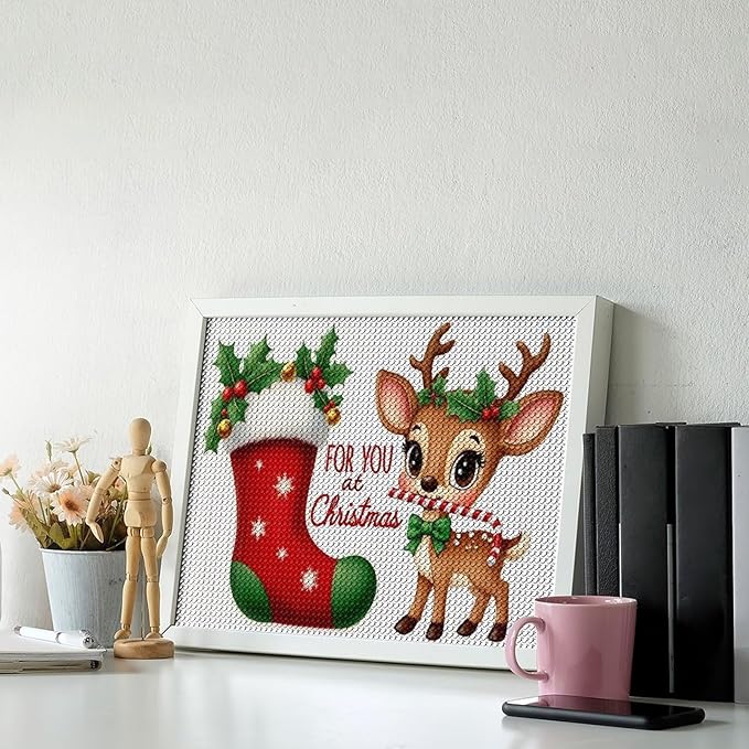 AIVKIEJK Diamond Painting Kits for Adults - Deer Sugar Bell Holiday Christmas Painting DIY 5D Full Drill Diamond Dots Paintings with Diamonds Gem Art and Crafts Home Decor 12"x16"