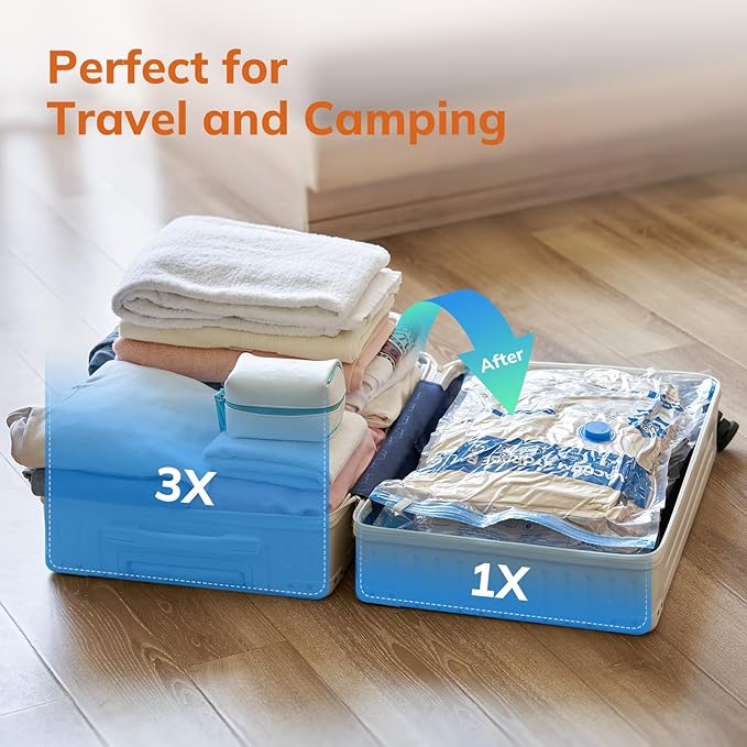 Vacuum Storage Bag with Cordless Electric Air Pump, 8 Pack(17.7 * 13.7 in) Double Zip Seal Space Saver Bag, Vacuum Sealer Bags for Travel and Outdoor Storage