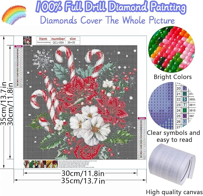 Accompany Wind Christmas Diamond Painting Kits for Adults, Christmas Candy Diamond Art Kits for Beginner,Full Round Drill DIY 5D Diamond Dots Gem Art Craft Kits for Home Wall Decor Gift 14×14 Inch