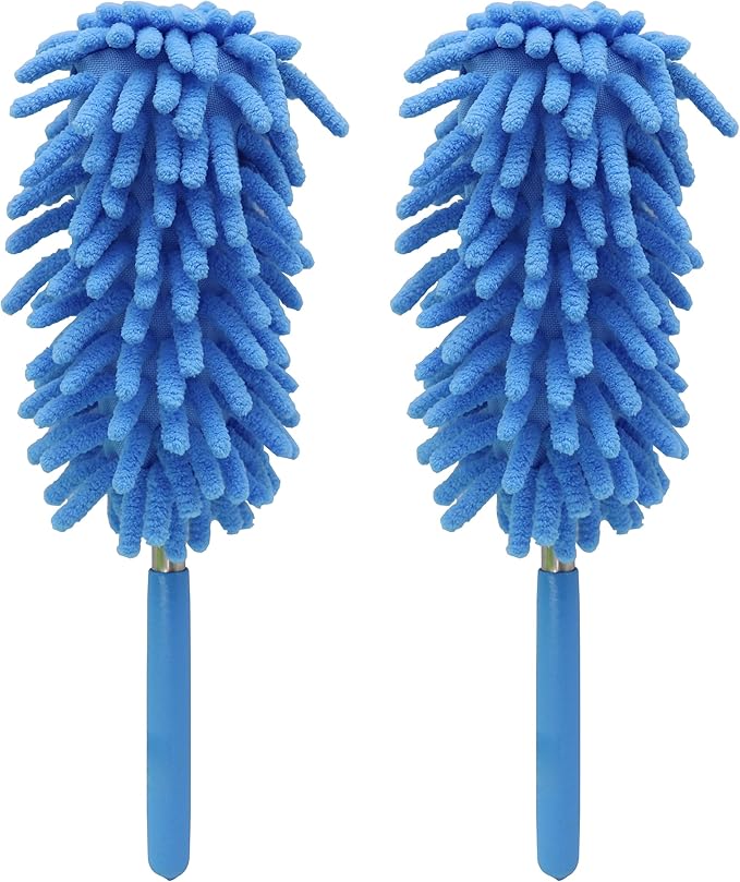 zdyCGTime Microfiber Duster, Microfiber Hand Duster Washable Microfibre Cleaning Tool Extendable Dusters for Cleaning Office, Car, Computer, Air Condition, Washable Duster(2Pack/Blue)