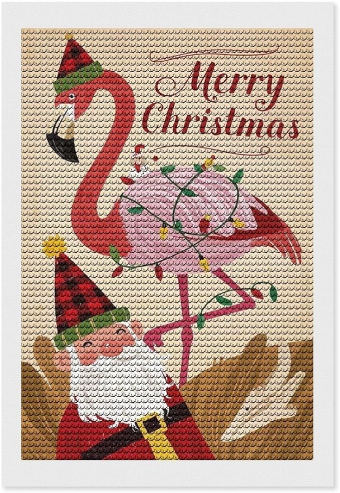 AIVKIEJK Diamond Painting Kits for Adults - Festive Flamingo Christmas Santa Hat Painting DIY 5D Full Drill Diamond Dots Paintings with Diamonds Gem Art and Crafts Home Decor 8"x12"