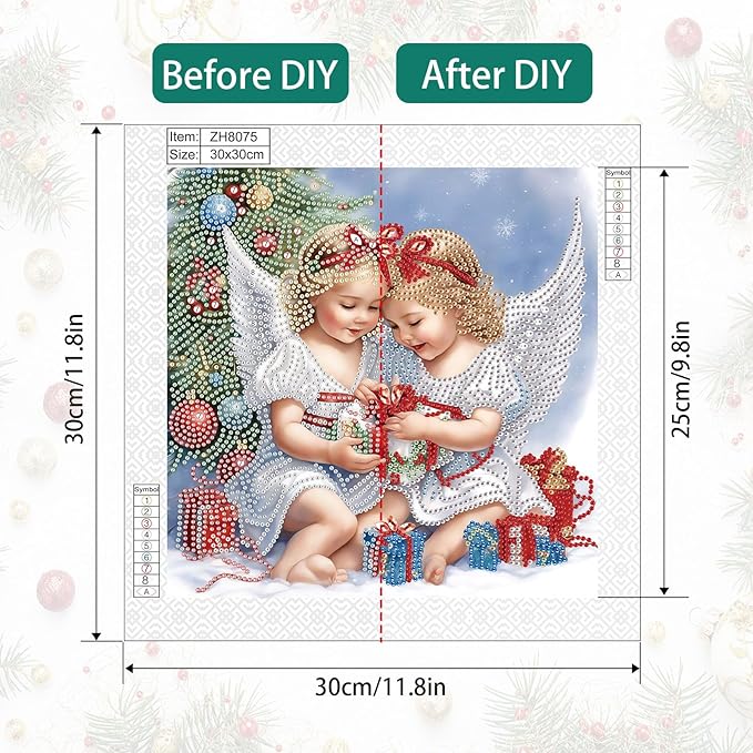 antor 5D Special Shape Diamond Art Kits for Adults Beginners, Christmas Angel Crystal Rhinestones Diamond Painting Kits, DIY Diamond Art Canvas for Home Wall Decoration Gift 12×12 Inch