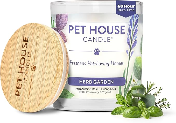 Pet House Candles, Plant-Based, Long Lasting, Pet Friendly Candles for Home, 60 Hour Burn Time - Herb Garden, 9 oz