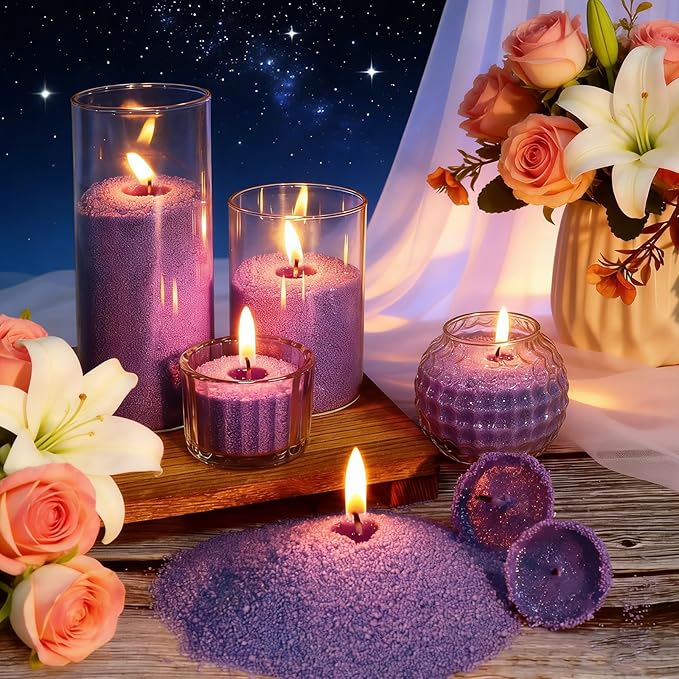 Pearled Candle Sand Wax Kit, Scented Purple Candle Sand with Wicks 1.1LB Candle Beads Sand Candles for DIY Candle Making Valentine's Day Gift Party, Wedding, Home Decor (Scented Lavender)
