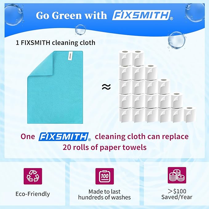 FIXSMITH Microfiber Cleaning Cloth - Pack of 24, Multi-Functional Cleaning Towels, Size: 12 x 16 in, Highly Absorbent Cleaning Rags, Lint-Free, Streak-Free Cleaning Cloths for Car Kitchen Home Office