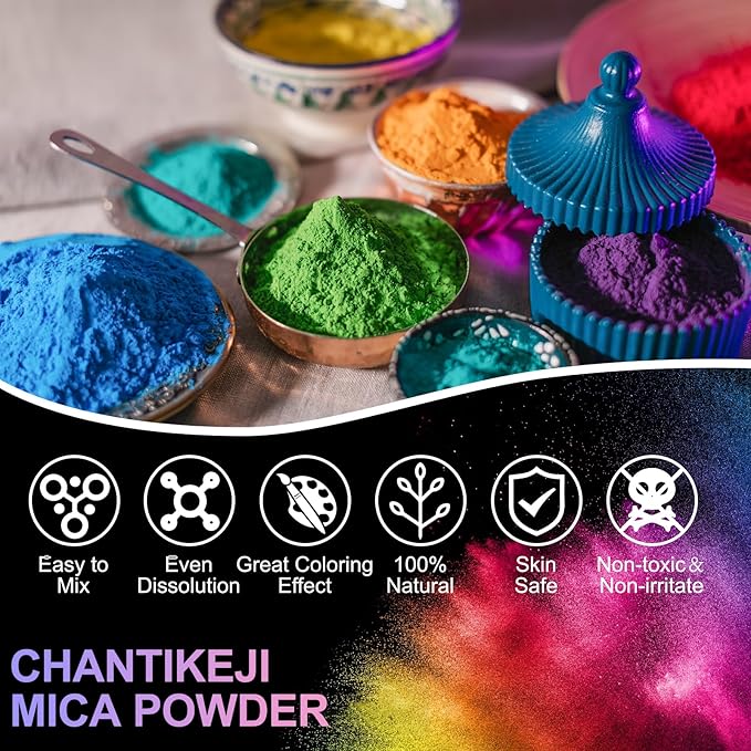 CHANGTIKEJI Mica Powder，48 Colors - 10g/Bottle of Natural Pigment Powder for Epoxy Resin，Soap Making，Candle Making,Lip Gloss,Car Freshies,Dye,Nail Polish,Bath Bombs