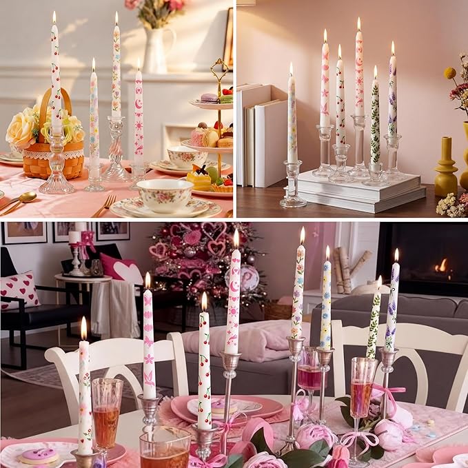 Treela 42 Pcs DIY Candle Painting Kit Include 12 White Taper Candles 12 Vibrant Colors Candle Wax Pen 6 Floral Painting Stencils 6 Paint Brushes 6 Sponge Block for Craft Birthday Wedding Holiday Party