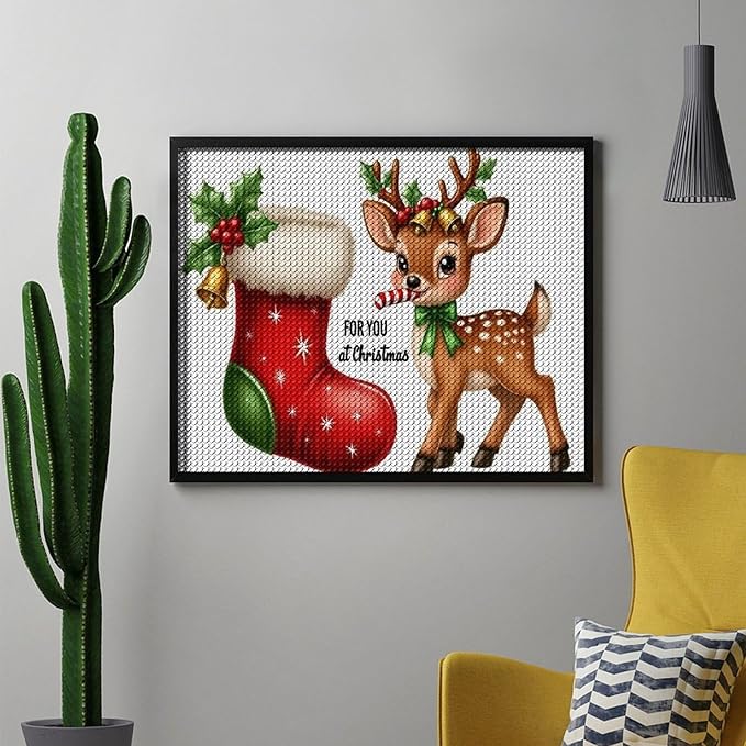AIVKIEJK Diamond Painting Kits for Adults - Deer Sugar Bell Holiday Christmas Painting DIY 5D Full Drill Diamond Dots Paintings with Diamonds Gem Art and Crafts Home Decor 16"x20"