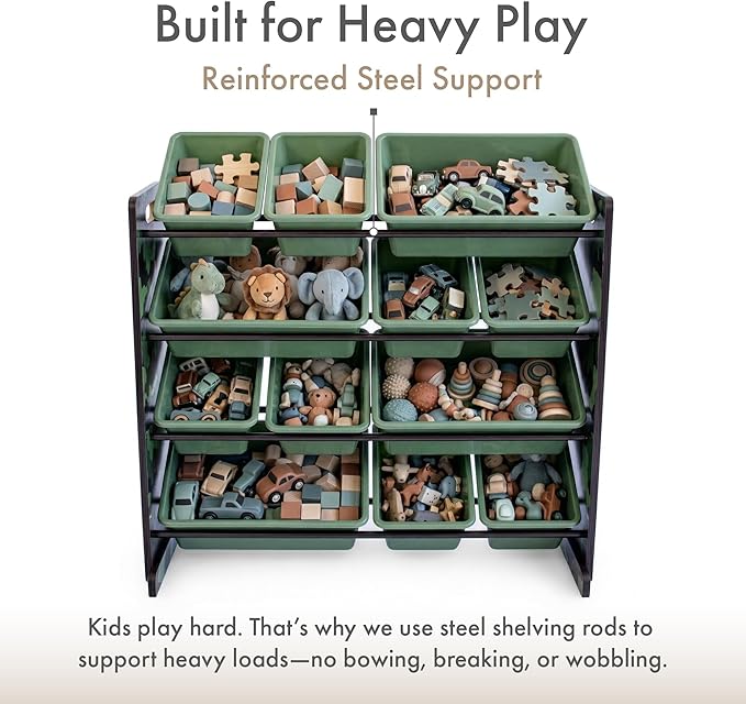 Humble Crew Kids Toy Storage Organizer with 12 Plastic Bins, Camo – Removable Bins for Playroom, Bedroom, Toddler Furniture for Boys and Girls Ages