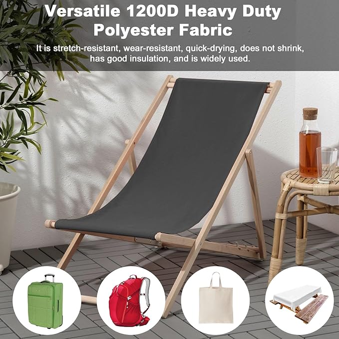 Thickened Waterproof Canvas Fabric by The Yard 1200D 58" W Outdoor Upholstery Material Heavy Duty Fabric Water Resistant Sewing Material for Chair Patio Cushion Purse Bag 3 Yard Grey