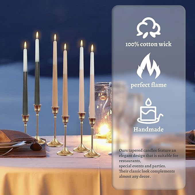Handmade Bluebell Scented Taper Candles Long Lasting Smokeless Aromatherapy Candles 10 Inch Elegant Gradient Colored Taper Candlesticks for Home Decoration Wedding Set of 6