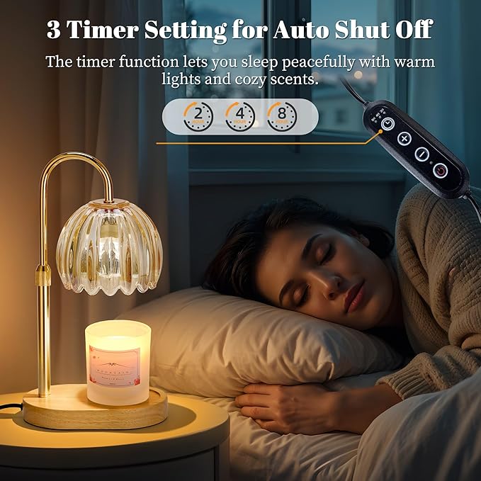 Candle Warmer Lamp with Timer Dimmer Adjustable Height, for New Home Decor,Valentine's Day, Birthday Gifts for Women,Wax Warmer Lamp for Jar Candles with 2 Bulbs(Gold)