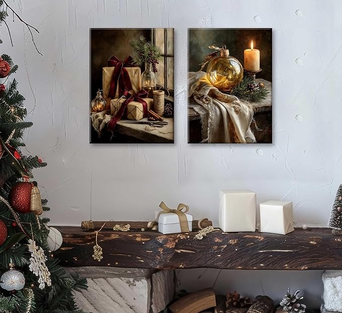 Paint by Number Kit for Adults & Kids, 2 Pack Christmas Still Life Scenes 16x20 Inch Framed, DIY Acrylic Painting Kit with Brushes & Paints, Festive Home Art Decor