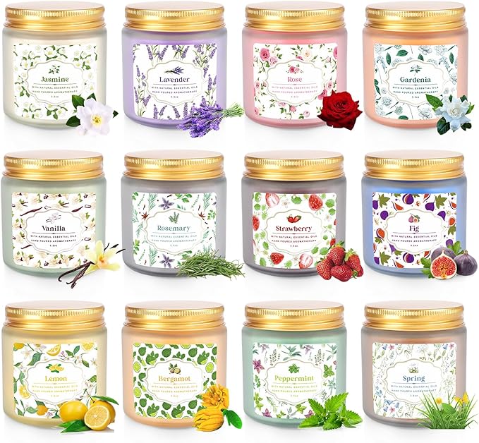 12 Pack Scented Candles with Added Natural Essential Oils, 3.05oz, Suitable for Various Festivals, Parties, Yoga, and Home Scene