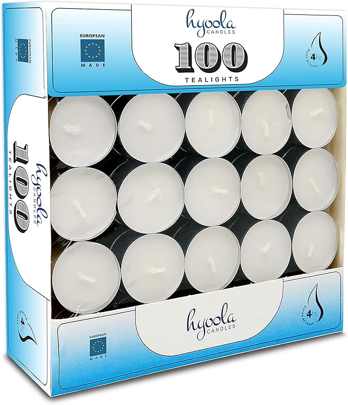 Hyoola Tea Lights Candles - 100 Bulk Candles Pack - Natural Palm Oil Tea Light - European Quality White Unscented Tealight Candles - 4 Hour Burn Time