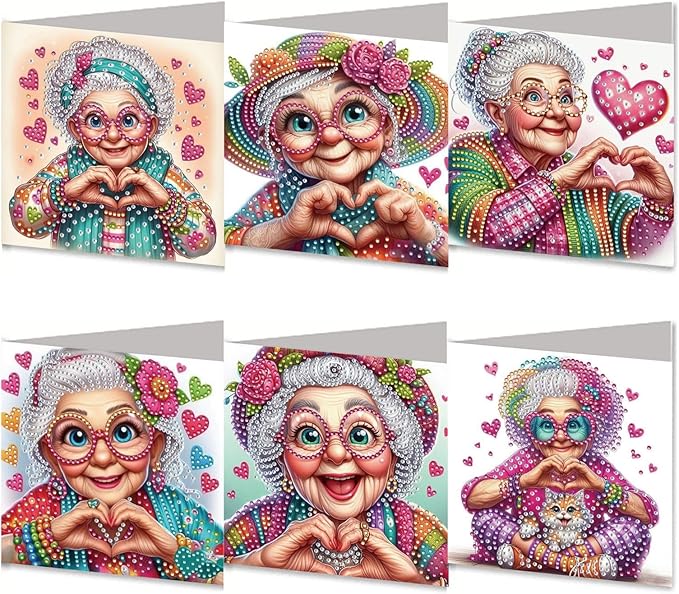 5D Diamond Art Painting Greeting Cards Kit, DIY Cards for Blessings Congratulations Gifts, Greeting Card Set for Birthday Thanksgiving Day Christmas Halloween-Grandma’s Heart