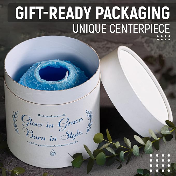 Spiral Light Candles Burn Around, Unscented Unique Shaped Decorative Candle on Metal Base, 4.5" Blue Beeswax Soy Wax Candle, 4h Burn, Twisted Wave Design, Gifts for Him Her, 10oz