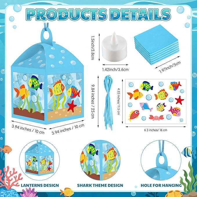 Simgoing 12 Sets Under The Sea Crafts with LED Candle Light DIY Summer Fish Fishbowl Tissue Paper Crafts Kits Make Your Own Under The Sea Party Aquarium for Summer Home Activities