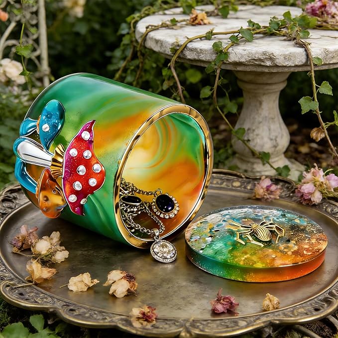 1Pc Mushroom Jar Resin Mold Silicone 3D Exquisite Epoxy Casting Mold with Lid for DIY Jewelry Organizer Trinket Storage Box Candy Container Candle Jar Flowerpot Cement Crafts Home Decoration