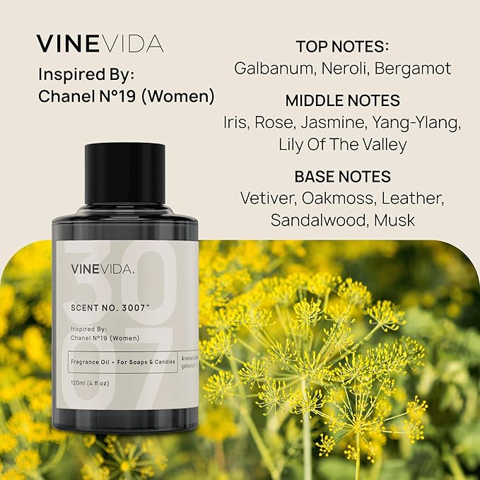 VINEVIDA Scent NO. 3007 Fragrance Oil - 120mL (4oz) - Inspired by: N°19 (Women); Candle Fragrance Oil for Soy Candles - Soap Making Scents