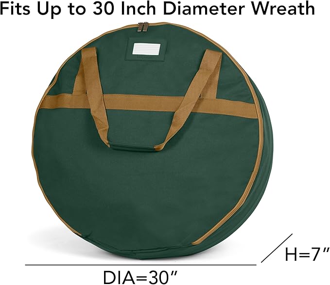 Covermates Keepsakes Wreath Storage Bag – Heavy-Duty Polyester with Buckle Straps & Interior Pouch – Protective Holiday Wreath Organizer with Handles, D-Ring & Label Window, Green