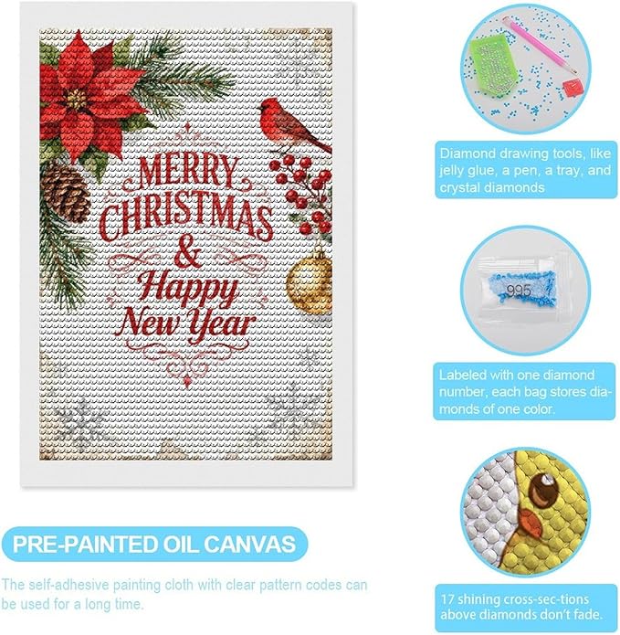 AIVKIEJK Diamond Painting Kits for Adults - Merry Christmas & Happy New Year Painting DIY 5D Full Drill Diamond Dots Paintings with Diamonds Gem Art and Crafts Home Decor 8"x12"