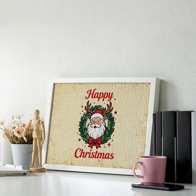 AIVKIEJK Diamond Painting Kits for Adults - Christmas Santa Claus Holly Berries & Snowflakes Painting DIY 5D Full Drill Diamond Dots Paintings with Diamonds Gem Art and Crafts Home Decor 12"x16"