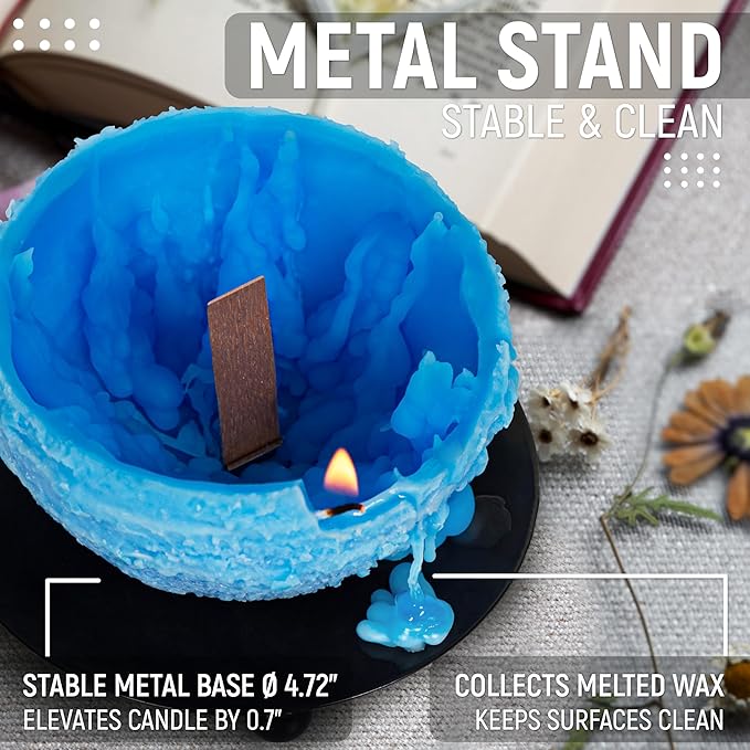 Spiral Light Candles Burn Around, Unscented Unique Shaped Decorative Candle on Metal Base, 4.5" Blue Beeswax Soy Wax Candle, 4h Burn, Twisted Wave Design, Gifts for Him Her, 10oz