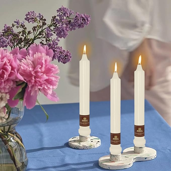 Ivory Candlesticks 8 Inch Handmade Dripless Taper Candles Unscented Colored Candle Set, Pack of 4 - Up to 5 Hours Burn