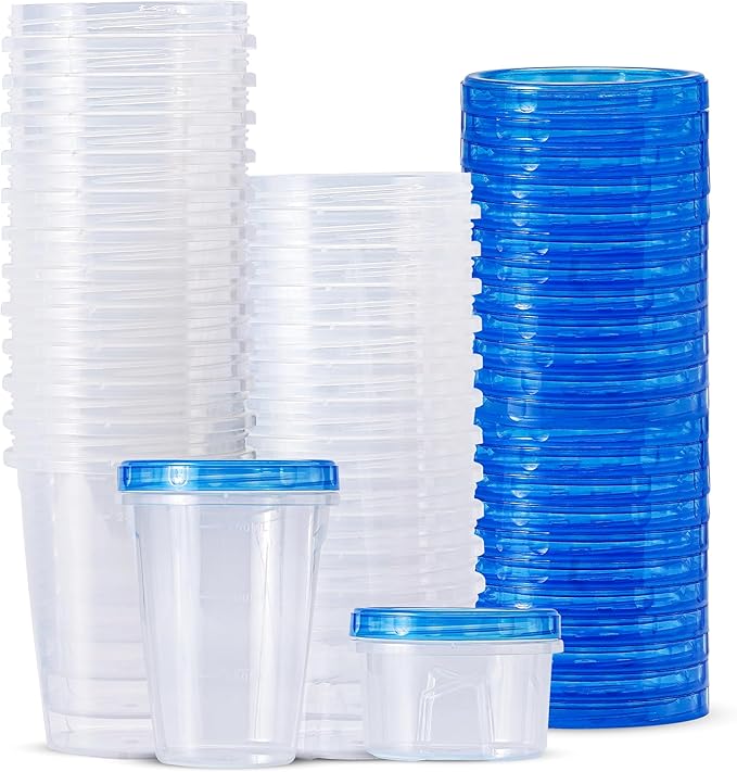RFAQK 48 PCS Freezer Storage Containers with Lids- Plastic Deli Containers-Freezer Containers for Soup with Twist Top Lids-Reusable Plastic Box for Lunch, Gym, Travel