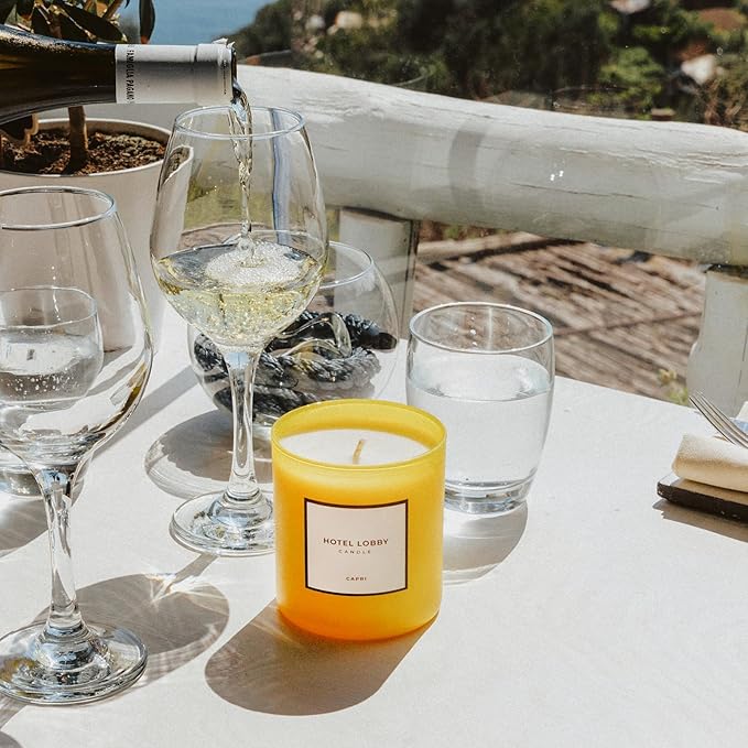 Hotel Lobby Capri Candle – Hand-Poured 9.75oz 100% Soy Wax with Italian Citrus, Jasmine, Amaro Liqueur, Sea Salt, and Mineral Amber – Paraffin-Free, Infused with Essential Oils, 65-Hour Non-Toxic Burn