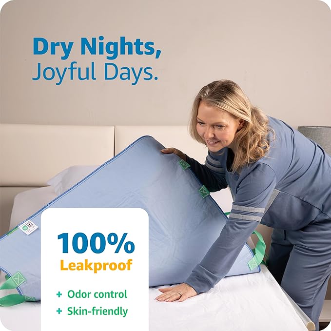 Improvia Positioning Bed Pad, with 8 Reinforced Handles, Quick-Drying, Washable, Waterproof, for Lifting, Turning, Transfering, Elderly and Incontinence Patients (Green, Pack of 2)