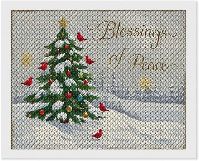 Diamond Painting Kits for Adults - Christmas Snowy Pine & Inspirational Blessings of Peace Painting DIY 5D Full Drill Diamond Dots Paintings with Diamonds Gem Art And Crafts Home Decor 16"x20"
