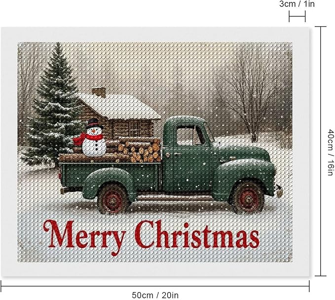 AIVKIEJK Diamond Painting Kits for Adults - Christmas Truck with Snowman & Cabin Winter Painting DIY 5D Full Drill Diamond Dots Paintings with Diamonds Gem Art and Crafts Home Decor 16"x20"