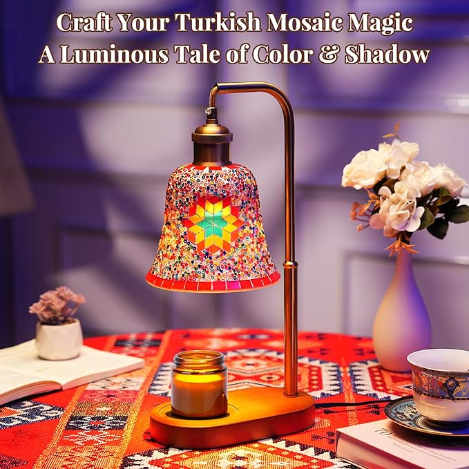 DIY Turkish Mosaic Candle Warmer Lamp Kit, Stained Glass Wax Melt Warmer Lamp Making Kit- Easy,Fun, No Experience Needed, Mosaic Art &Craft Project Kits for Adults &Teens,Make Your Own Lamp,Multicolor