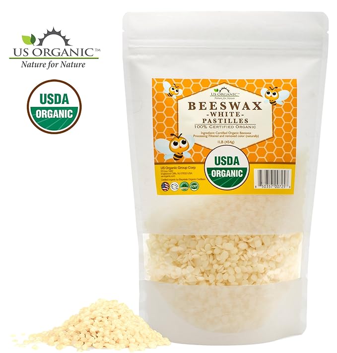 US Organic Beeswax 100% Pure White Pastilles, USDA Certified, for DIY Candle, Lip Balm, Body Cream, Lotion, Deodorant, Crayon, and Many More uses. 16 oz (Large)