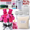 Rose Bucket Candle Kit Handmade Gift Soy Wax Beads for Candle Making Rose Silicone Mold 3D Flower Candle Molds All in One Kit Accessories Set Valentine's Day Gift (Silvery)