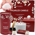 Pearled Candle Sand Mothers Day Gift for Mom, 18oz Sand Wax, 30 Wicks, 2X Natural Fragrance Oils + Large Glass Jar Included, Smoke Free Powder Snow Candles, Upto 120 Hours Burn Time, Candle Making Kit