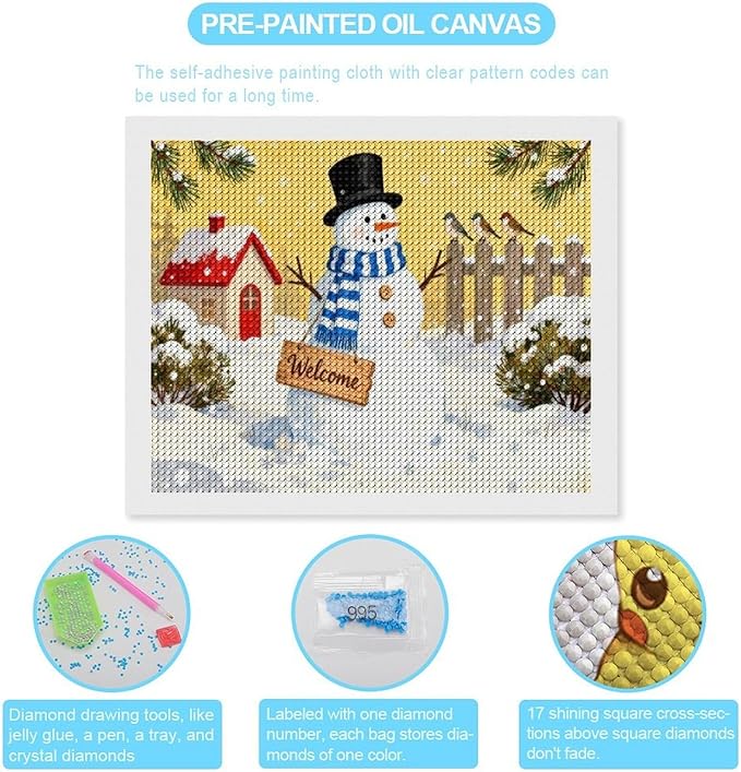 AIVKIEJK Diamond Painting Kits for Adults - Christmas Welcome Snowman Winter Christmas Painting DIY 5D Full Drill Diamond Dots Paintings with Diamonds Gem Art and Crafts Home Decor 16"x20"
