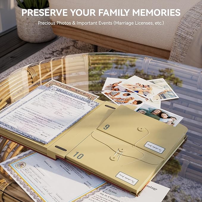 ABC life Document Organizer, Expanding File for Important Papers, Passports, Birth Certificates, Passports, Photos and Letters, Spine-Free Design with Elastic Closure - Oil-Painted Vase