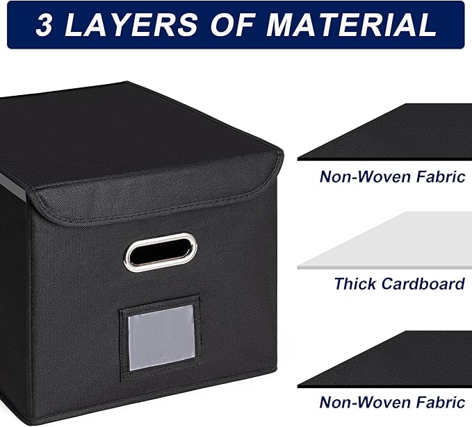 CADONO File Organizer Box with Lid, Large Hanging File Folder Organizer with Plastic Slide, Collapsible Portable Filing Storage Boxes for Office/Decor/Home (Navy Blue, 14.9 x 12.59 x 10.8 inch)
