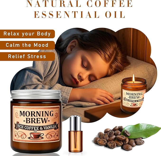 Coffee Soy Candle - Coffee Scented Candles for Home, Candles Gifts for Women, 4oz Amber Jar + Silvery Lid, 20+ Hours Burn Time, Aromatherapy Gifts for Men